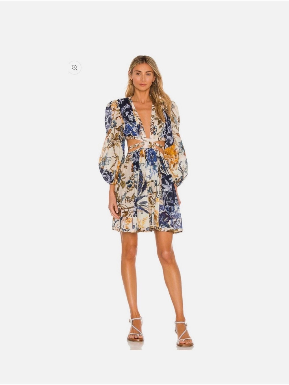 Zimmermann Blue and Cream Floral Tie-Front Mini Dress